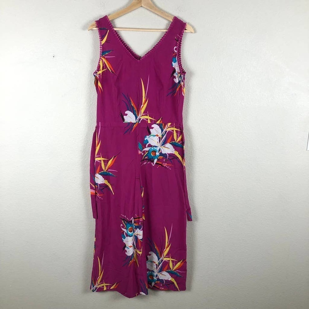 JASMINE Juliana Jumpsuit Purple‎ Floral V Neck Flared Leg Size 4
